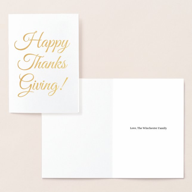 Happy Thanksgiving custom gold script typography Foil Card (Display)