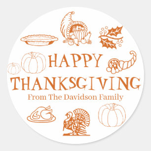 Happy Thanksgiving custom name gift favours Classic Round Sticker
