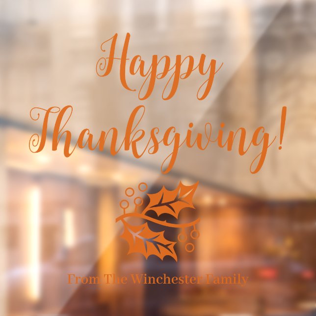 Happy Thanksgiving custom orange script foliage Window Cling (Sheet 2)