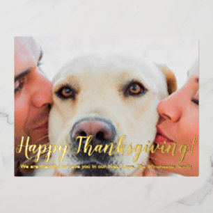 Happy Thanksgiving custom photo and text modern Foil Holiday Postcard
