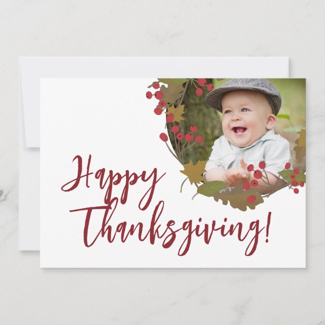 Happy Thanksgiving Custom Photo Family Greeting Holiday Card (Front)