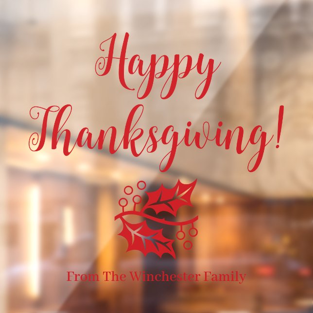 Happy Thanksgiving custom red script foliage cute Window Cling (Sheet 2)