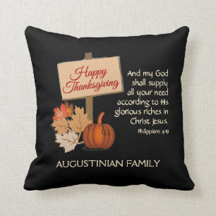 HAPPY THANKSGIVING Customised Phil 4:19 BLACK Cushion
