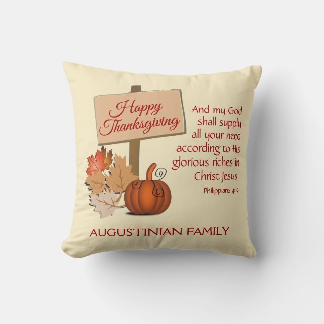 HAPPY THANKSGIVING Customised Scripture Phil 4:19 Cushion (Front)