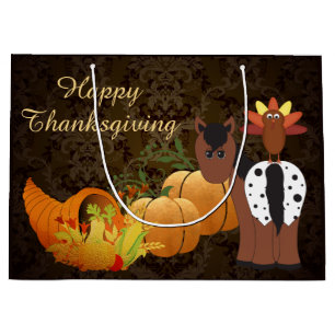 Happy Thanksgiving Cute Appaloosa Horse and Turkey Large Gift Bag