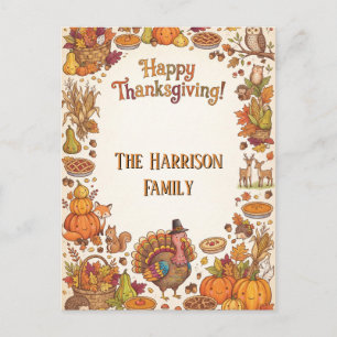 Happy Thanksgiving Cute Autumn Design with Text Holiday Postcard