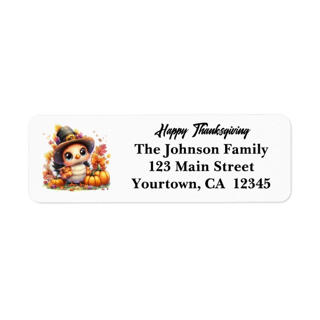 Happy Thanksgiving Cute Baby Turkey Return Address (Front)