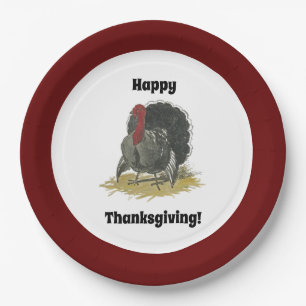 Happy Thanksgiving Cute Cartoon Turkey Paper Plate