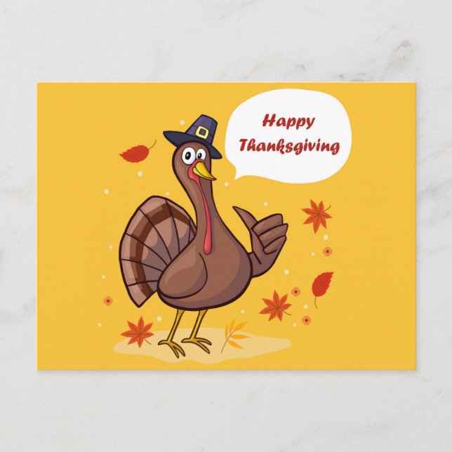 Happy Thanksgiving Cute Cartoon Turkey Postcard (Front)