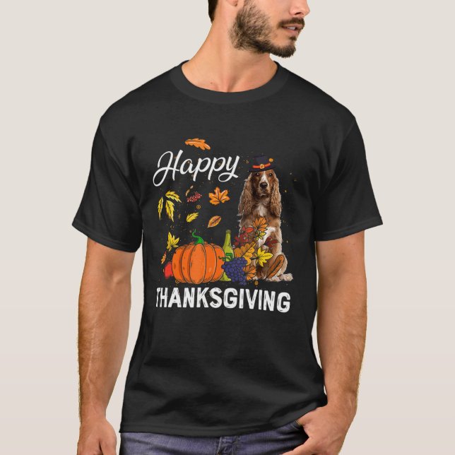 Happy Thanksgiving Cute Cocker Spaniel Turkey Pump T-Shirt (Front)