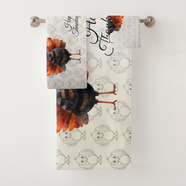Happy Thanksgiving Cute Colourful Baby Turkey Bath Towel Set (Insitu)