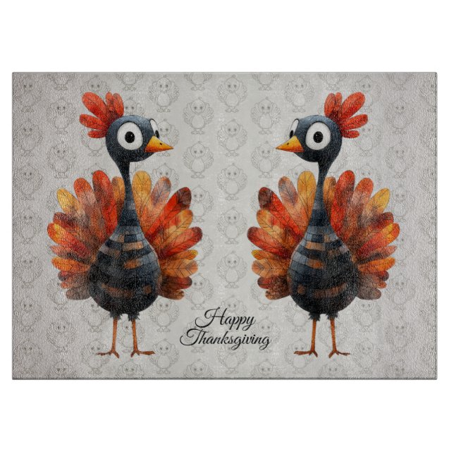 Happy Thanksgiving Cute Colourful Baby Turkey Cutting Board (Front)