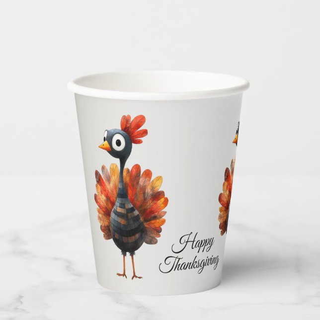 Happy Thanksgiving Cute Colourful Baby Turkey Paper Cups (Front)