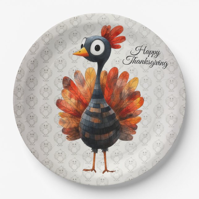 Happy Thanksgiving Cute Colourful Baby Turkey Paper Plate (Front)