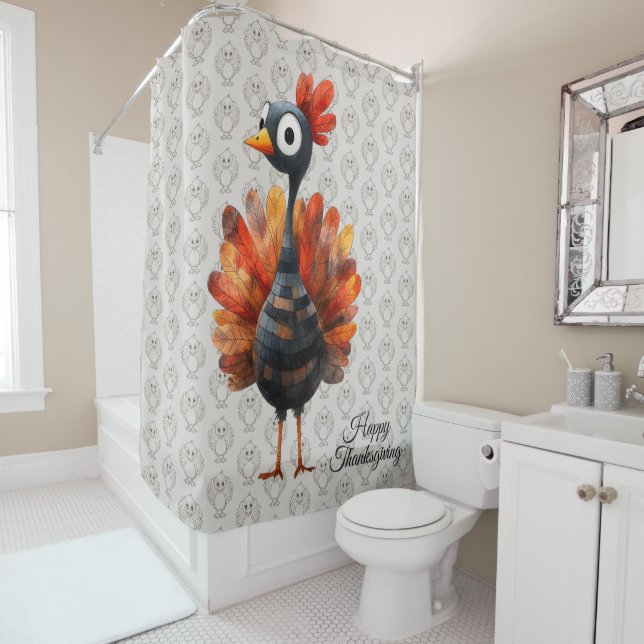 Happy Thanksgiving Cute Colourful Baby Turkey Shower Curtain (In Situ)