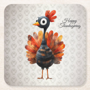 Happy Thanksgiving Cute Colourful Baby Turkey Square Paper Coaster