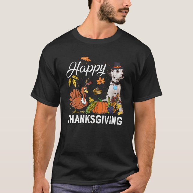 Happy Thanksgiving Cute Dalmatian Turkey Pumpkin F T-Shirt (Front)