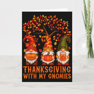 Happy Thanksgiving Cute Gnomes Pumpkin Autumn Leav Card