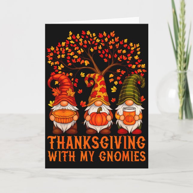 Happy Thanksgiving Cute Gnomes Pumpkin Autumn Leav Card (Front)