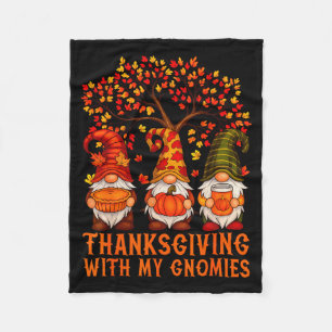 Happy Thanksgiving Cute Gnomes Pumpkin Autumn Leav Fleece Blanket