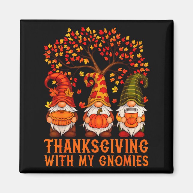 Happy Thanksgiving Cute Gnomes Pumpkin Autumn Leav Magnet (Front)