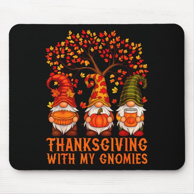 Happy Thanksgiving Cute Gnomes Pumpkin Autumn Leav Mouse Mat (Front)