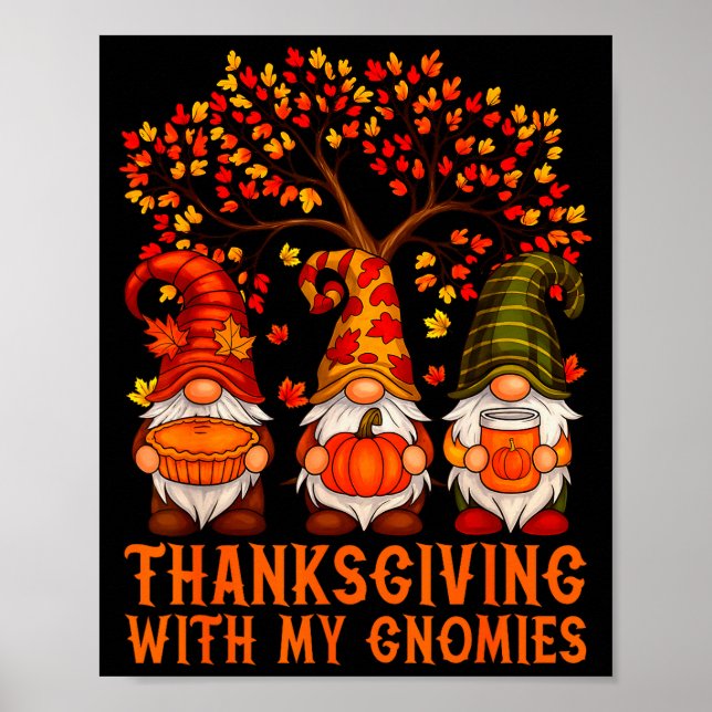 Happy Thanksgiving Cute Gnomes Pumpkin Autumn Leav Poster (Front)