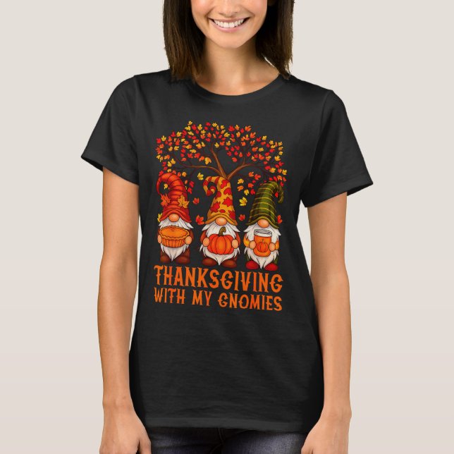 Happy Thanksgiving Cute Gnomes Pumpkin Autumn Leav T-Shirt (Front)