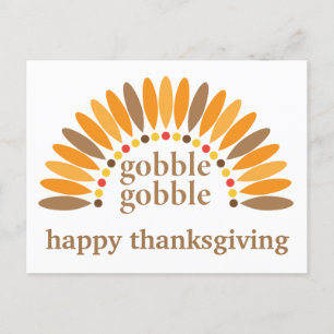 Happy Thanksgiving Cute Gobble Turkey Feathers Postcard