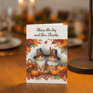 Happy Thanksgiving Cute Pilgrim Cats Holiday Card