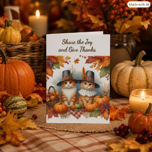 Happy Thanksgiving Cute Pilgrim Cats Holiday Card