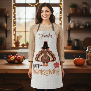 Happy Thanksgiving Cute Pilgrim Turkey Custom Apron