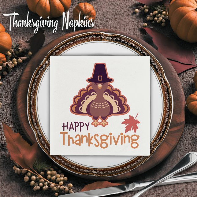 Happy Thanksgiving Cute Pilgrim Turkey Napkin (Happy Thanksgiving Cute Pilgrim Turkey Napkins)