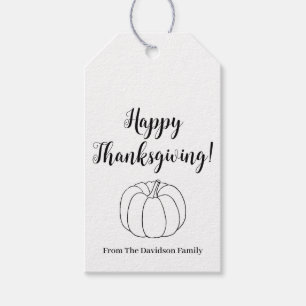 Happy Thanksgiving cute pumpkin custom script text Gift Tags