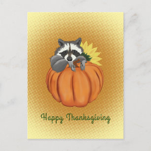 Happy Thanksgiving Cute Racoon,Pumpkin,Sunflower Postcard