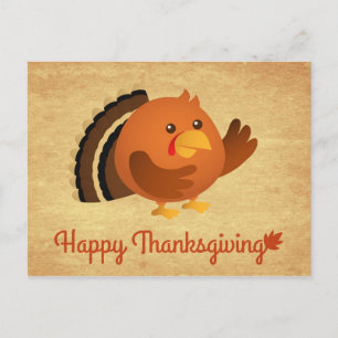 Happy Thanksgiving, Cute Round Turkey Holiday Postcard