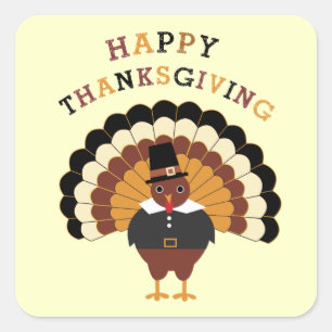 Happy Thanksgiving cute tom turkey square stickers