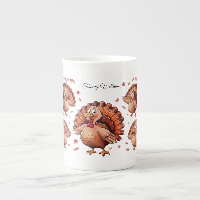Happy Thanksgiving Cute Turkey  Bone China Mug (Front)