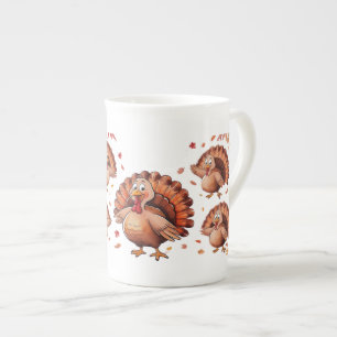Happy Thanksgiving Cute Turkey Bone China Mug