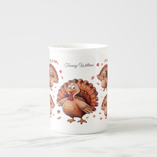 Happy Thanksgiving Cute Turkey  Bone China Mug (Front)