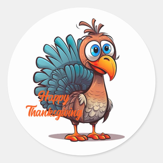 Happy Thanksgiving Cute Turkey Classic Round Sticker (Front)