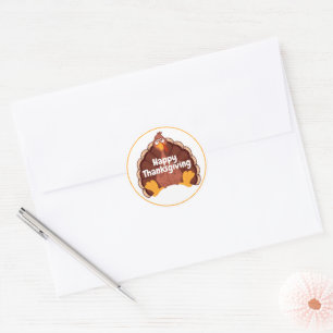 Happy Thanksgiving Cute Turkey Classic Round Sticker