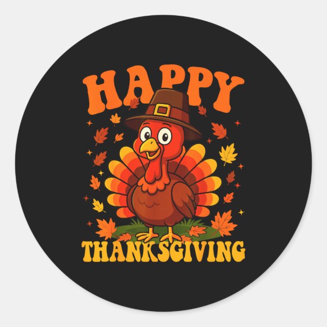 Happy Thanksgiving Cute Turkey Family Dinner Thank Classic Round Sticker (Front)