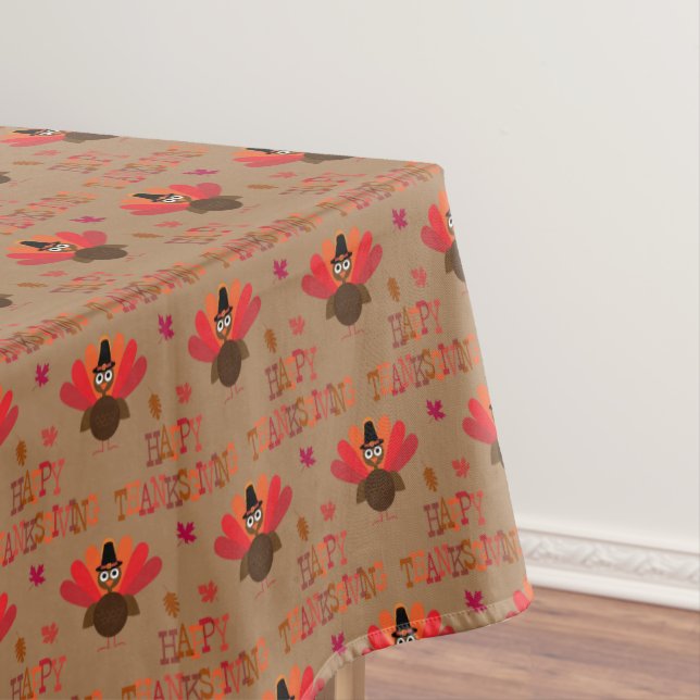 Happy Thanksgiving | Cute Turkey Pattern Tablecloth (In Situ)