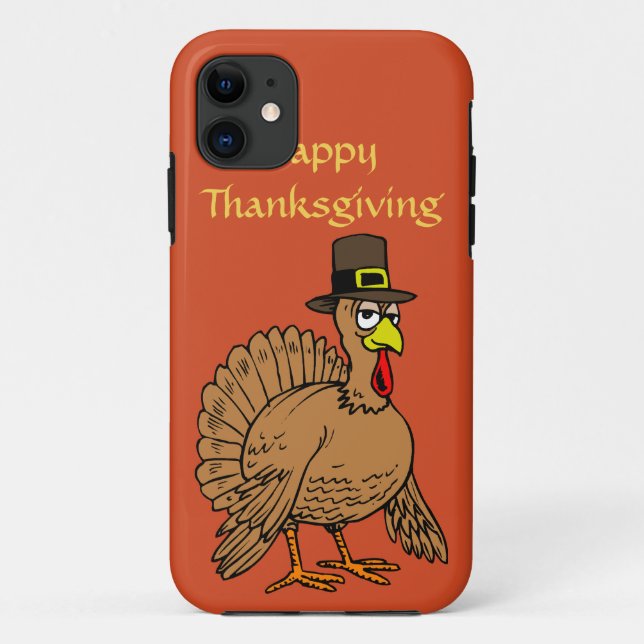 Happy Thanksgiving Cute Turkey Pilgrim Cartoon Case-Mate iPhone Case (Back)