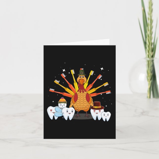 Happy Thanksgiving Cute Turkey Teeth Toothbrush De Card (Front)