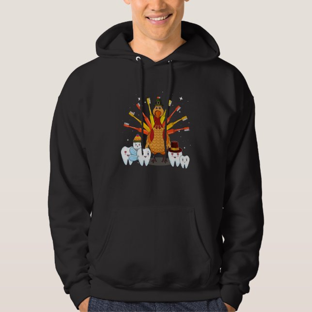 Happy Thanksgiving Cute Turkey Teeth Toothbrush De Hoodie (Front)