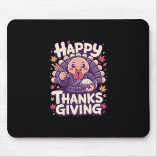 Happy Thanksgiving Cute Turkey With Rice Japanese Mouse Mat