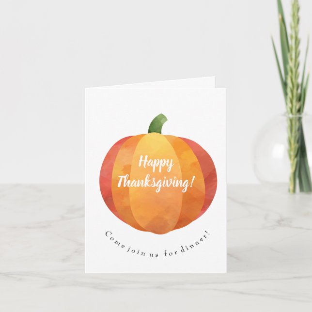 Happy Thanksgiving Cute Watercolor Pumpkin Folded Invitation (Front)