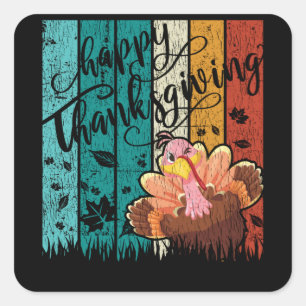 Happy Thanksgiving Cute Winking Turkey Retro Square Sticker